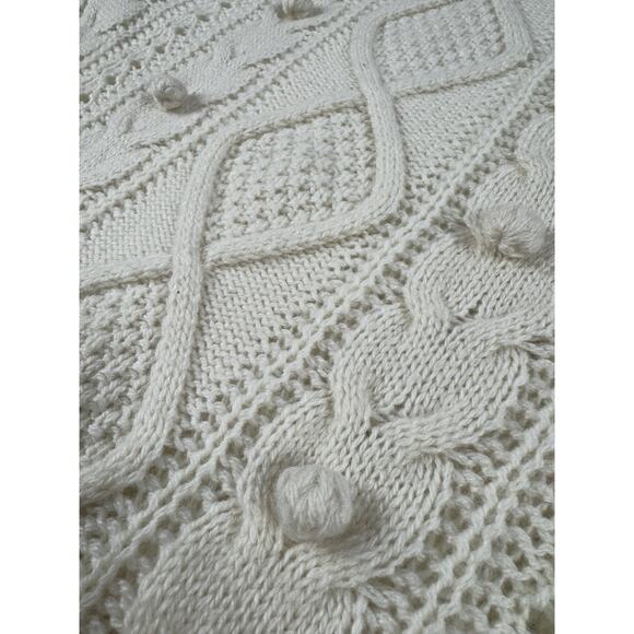 J Crew Women’s Cable Knit Fisherman Sweater XS Ivory Wool Blend Chunky Retro - Picture 6 of 10